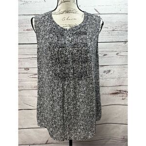 Serein medium black and white‎ sleeveless button down blouse - 3075